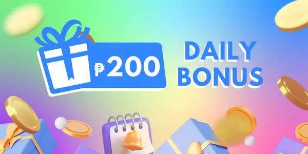 Colorful promotional artwork with a gift and 200 peso daily bonus lettering